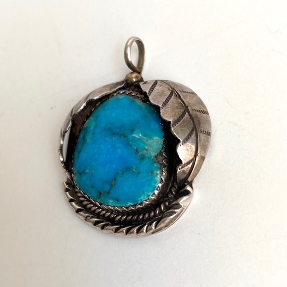 Vintage Turquoise Silver Pendant Necklace Handmade - Picture 3 of 9